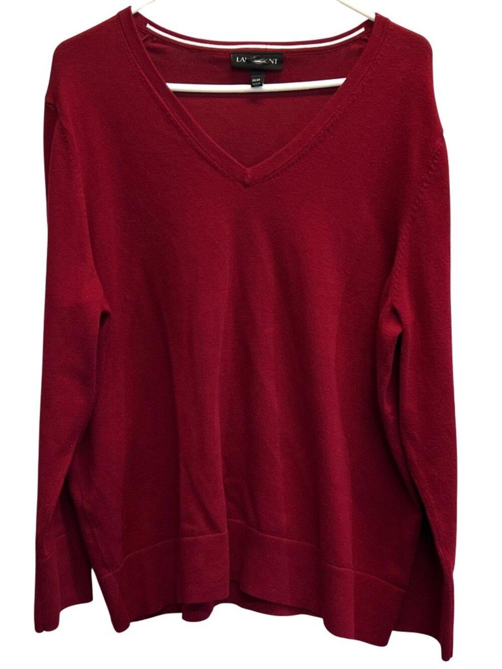 Lane Bryant Red V-Neck Sweatshirt Womens Cotton 22/24 Long Sleeve
